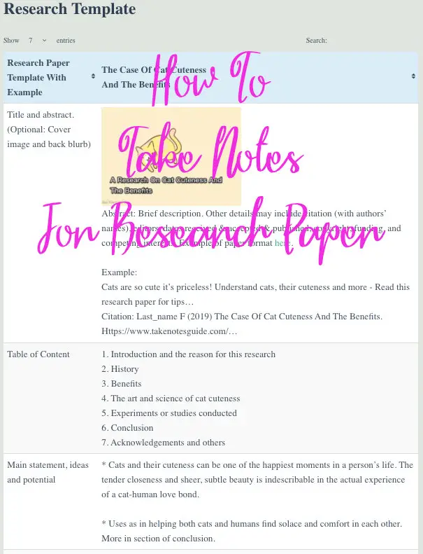 how to write notes for a research paper